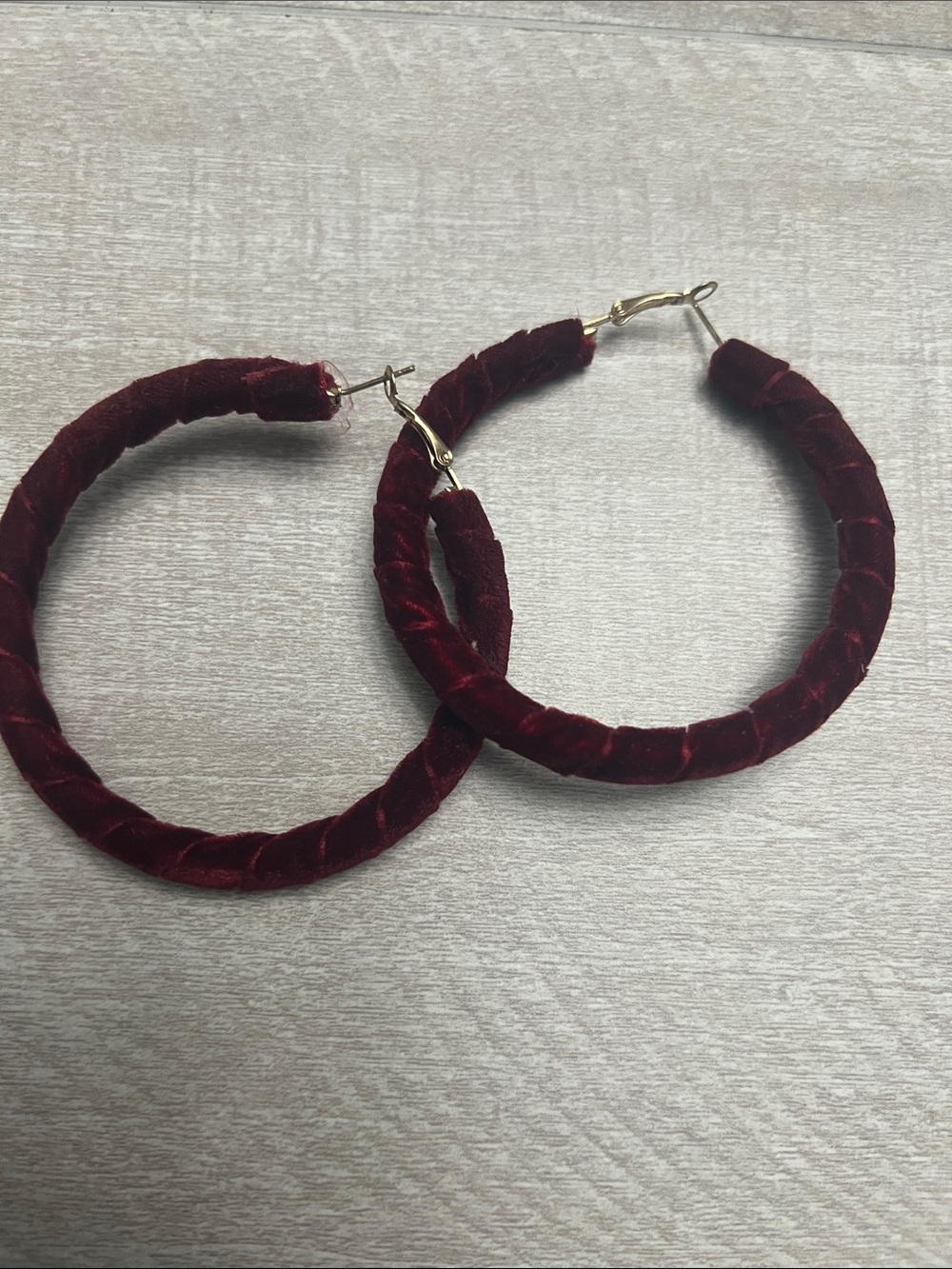 Velvet Wrapped Hoop Earrings - Burgundy